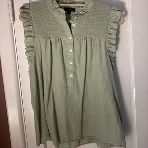 J. Crew Sage Green Ruffled Blouse
